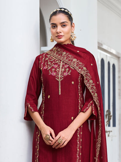 Shruti Women Kurta and Trouser Duppata Set Silk Blend - FitVibe Fashion