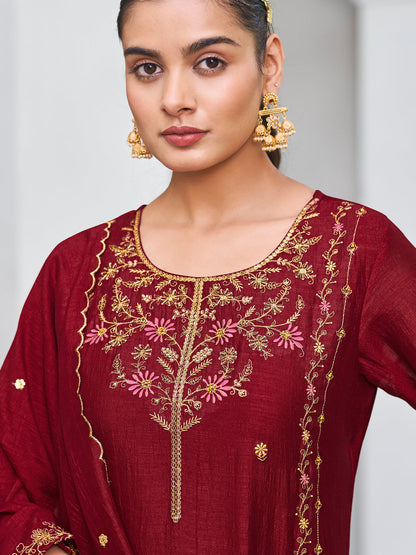 Shruti Women Kurta and Trouser Duppata Set Silk Blend - FitVibe Fashion