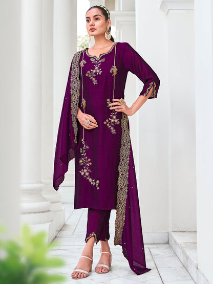 Swara Women Kurta and Trouser Duppata Set Silk Blend - FitVibe Fashion