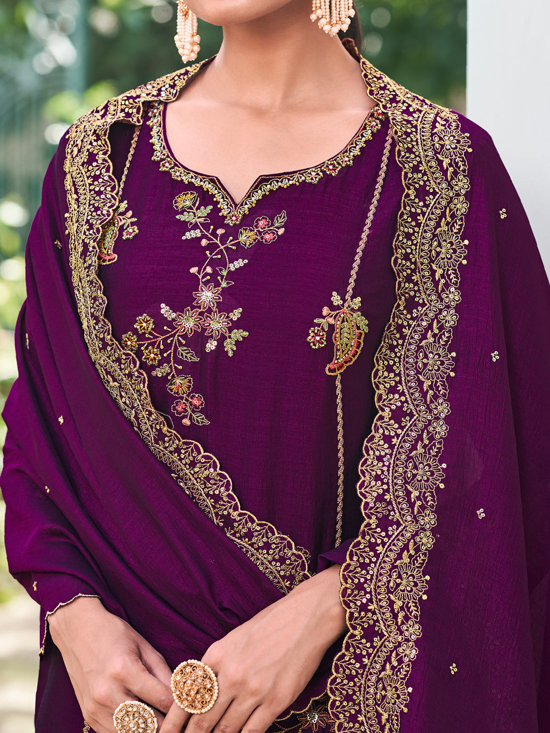 Swara Women Kurta and Trouser Duppata Set Silk Blend - FitVibe Fashion