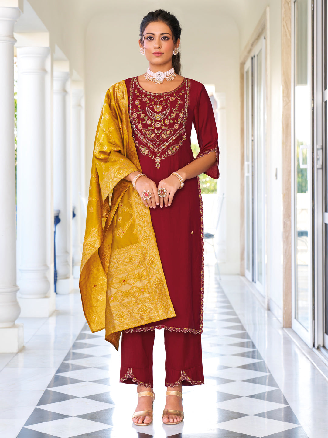 Women Kurta and Trouser Duppata Set Pure Viscose Silk - FitVibe Fashion