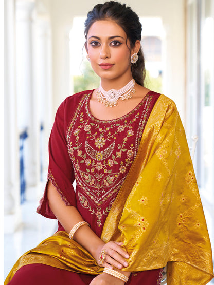 Women Kurta and Trouser Duppata Set Pure Viscose Silk - FitVibe Fashion