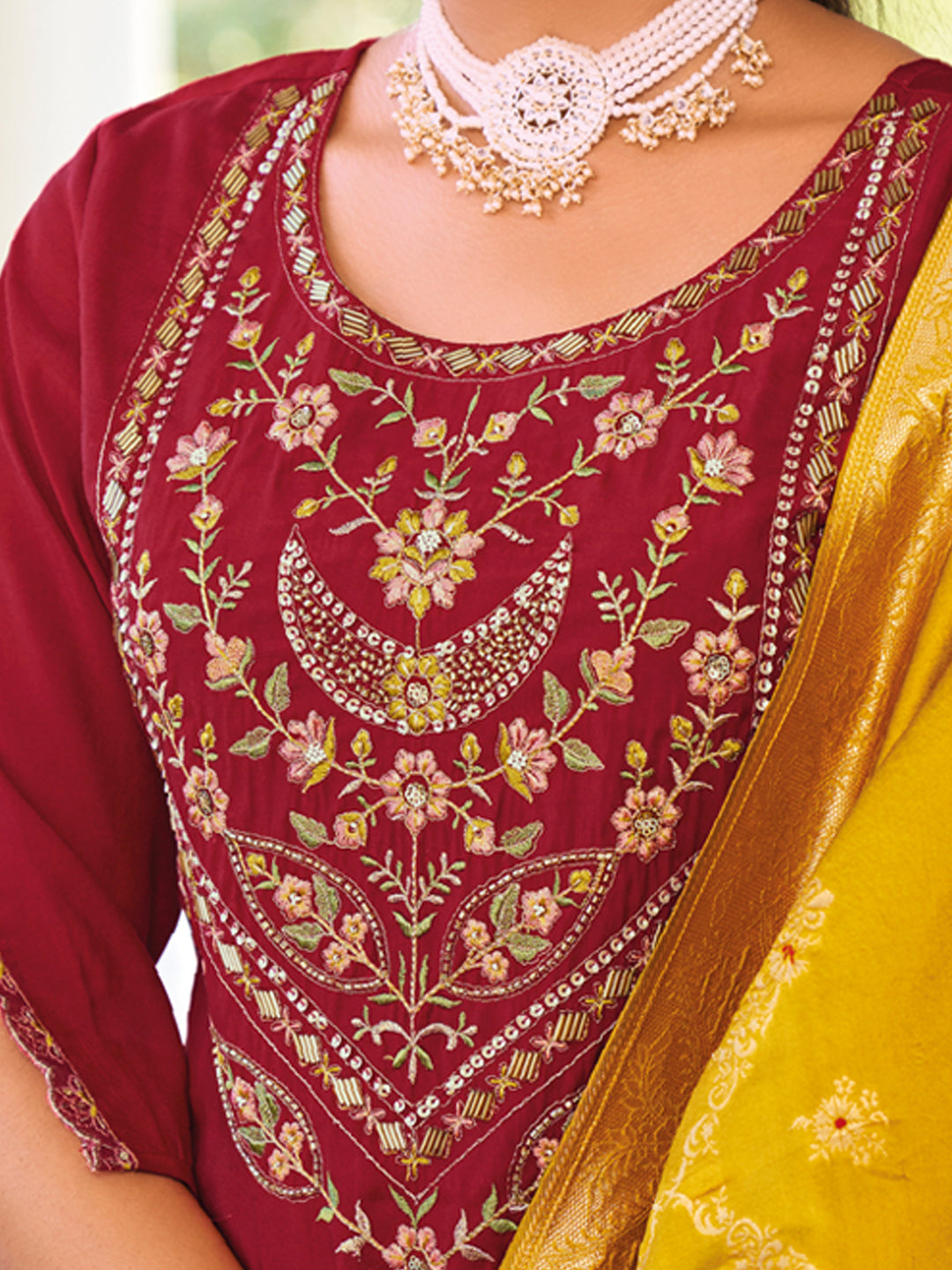 Women Kurta and Trouser Duppata Set Pure Viscose Silk - FitVibe Fashion