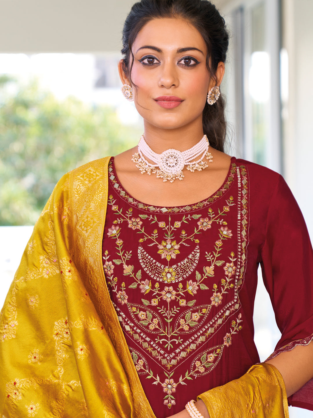 Women Kurta and Trouser Duppata Set Pure Viscose Silk - FitVibe Fashion