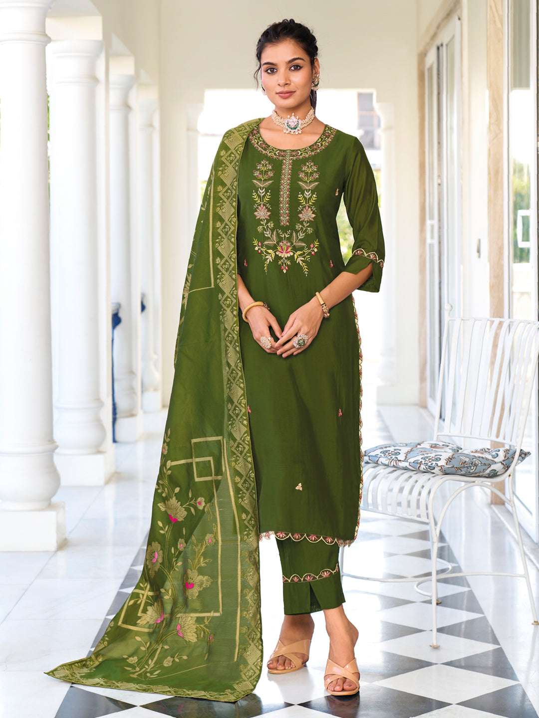 Women Kurta and Trouser Duppata Set Pure Viscose Silk - FitVibe Fashion