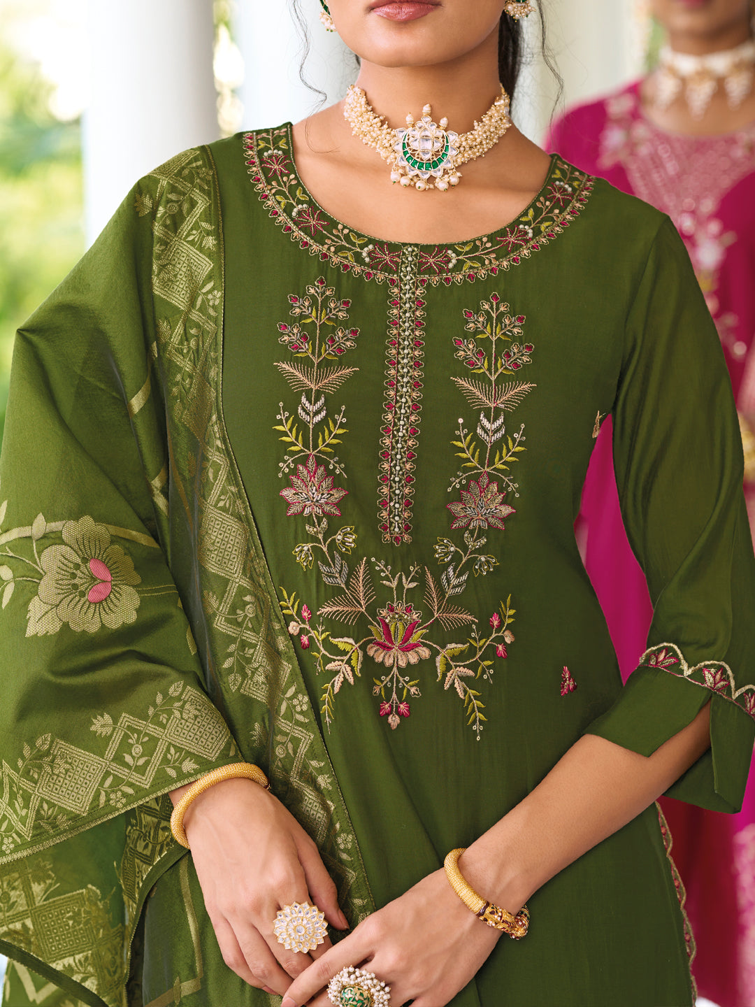 Women Kurta and Trouser Duppata Set Pure Viscose Silk - FitVibe Fashion