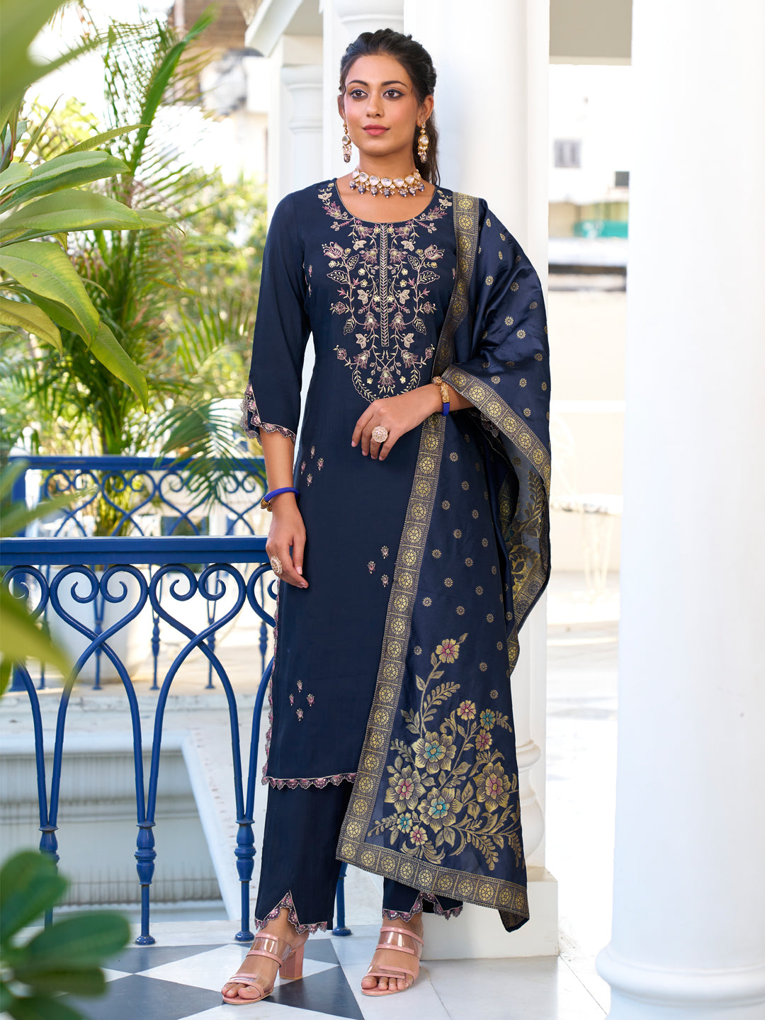 Women Kurta and Trouser Duppata Set Pure Viscose Silk - FitVibe Fashion