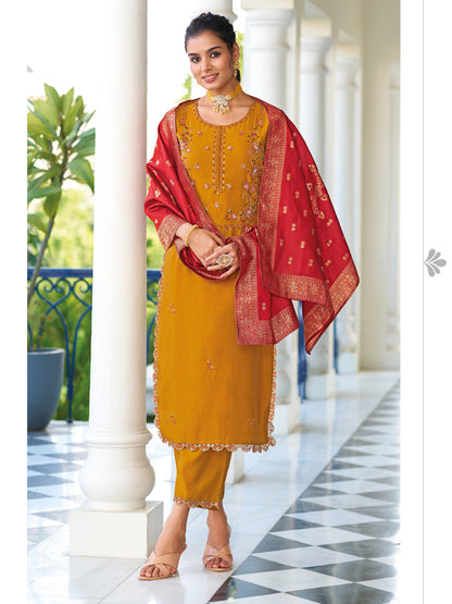 Women Kurta and Trouser Duppata Set Pure Viscose Silk - FitVibe Fashion