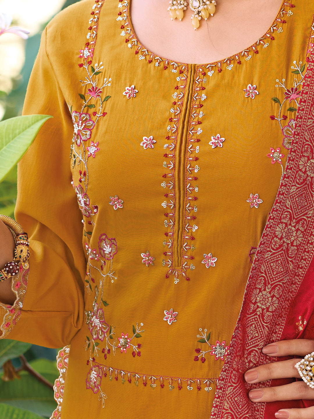 Women Kurta and Trouser Duppata Set Pure Viscose Silk - FitVibe Fashion