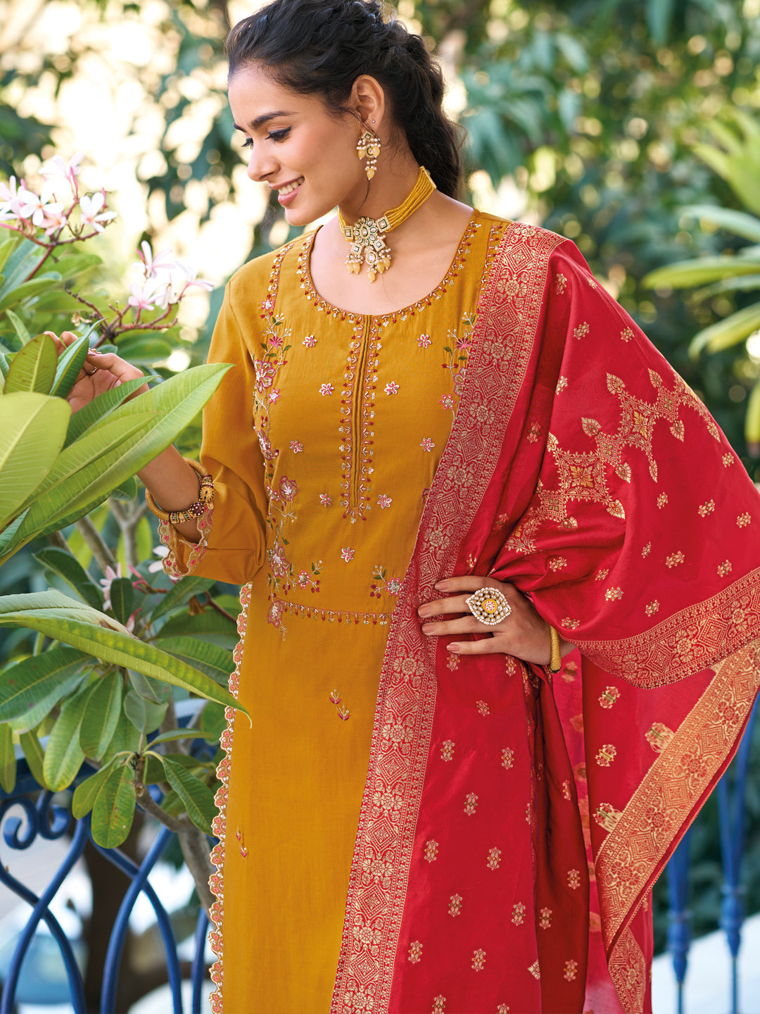 Women Kurta and Trouser Duppata Set Pure Viscose Silk - FitVibe Fashion