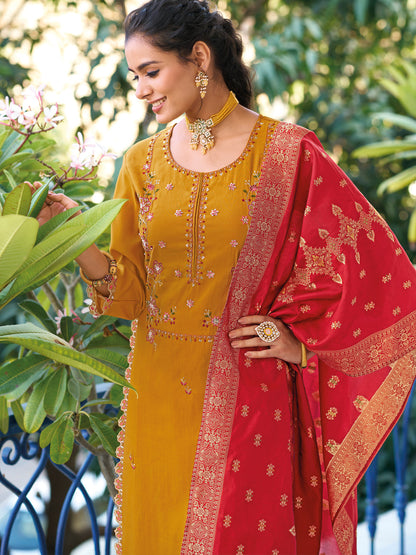 Women Kurta and Trouser Duppata Set Pure Viscose Silk - FitVibe Fashion