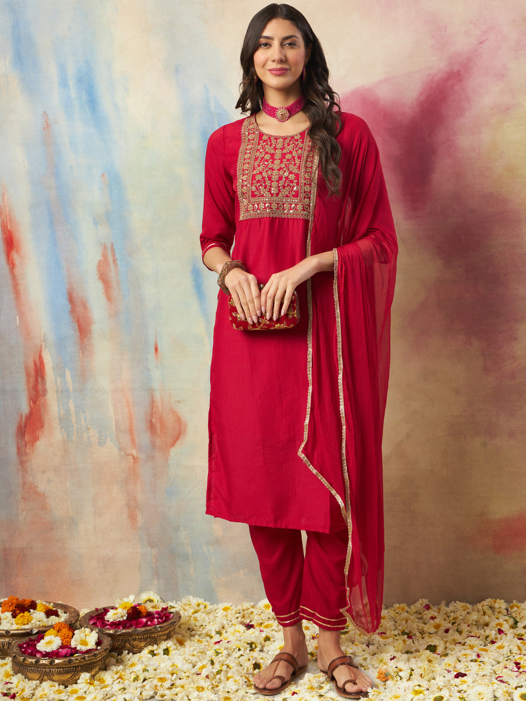 Women Kurta and Trousers Pant Set Cotton Blend - FitVibe Fashion