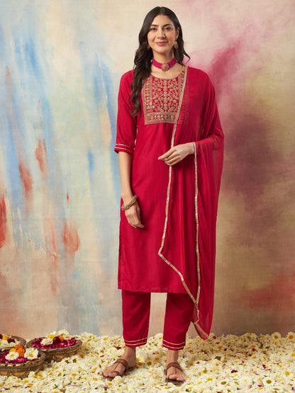 Women Kurta and Trousers Pant Set Cotton Blend - FitVibe Fashion