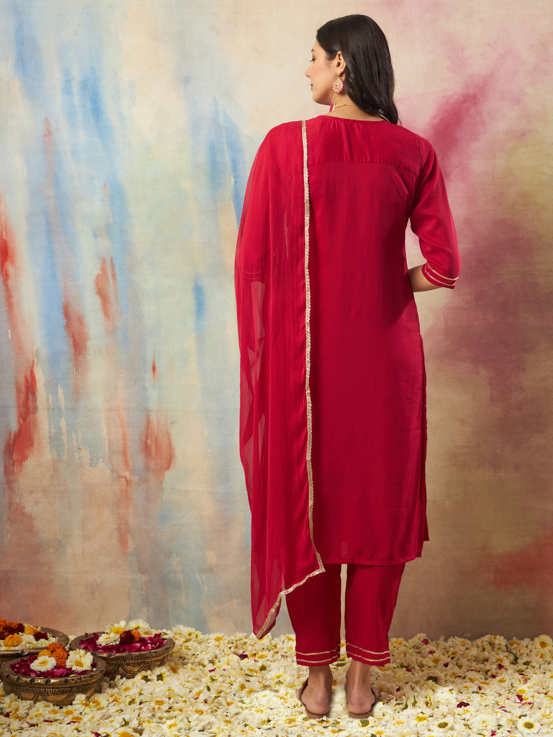 Women Kurta and Trousers Pant Set Cotton Blend - FitVibe Fashion