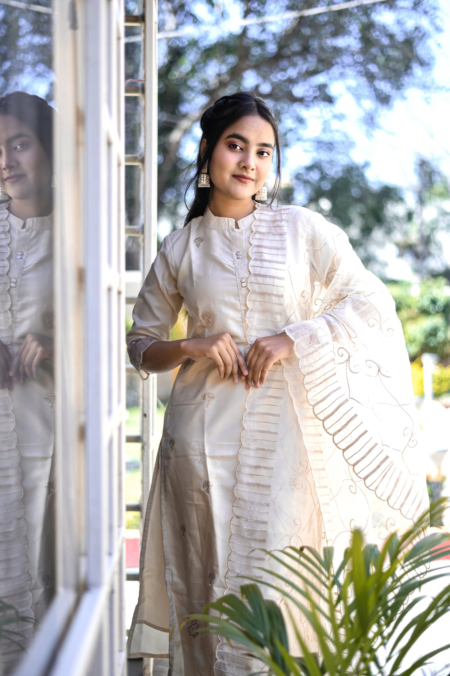 Harsita Silk Blend High Neck Kurta and Trousers Pant Set - FitVibe Fashion