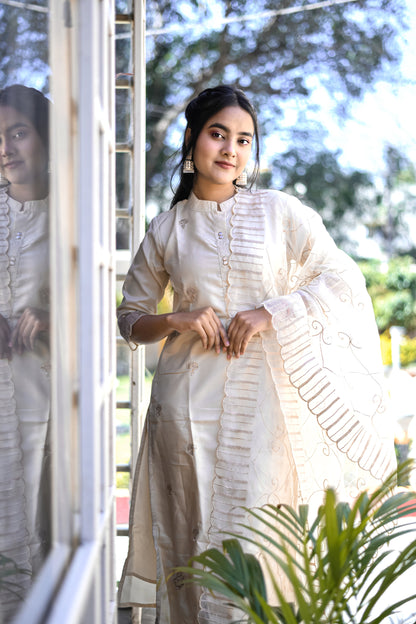 Harsita Silk Blend High Neck Kurta and Trousers Pant Set - FitVibe Fashion