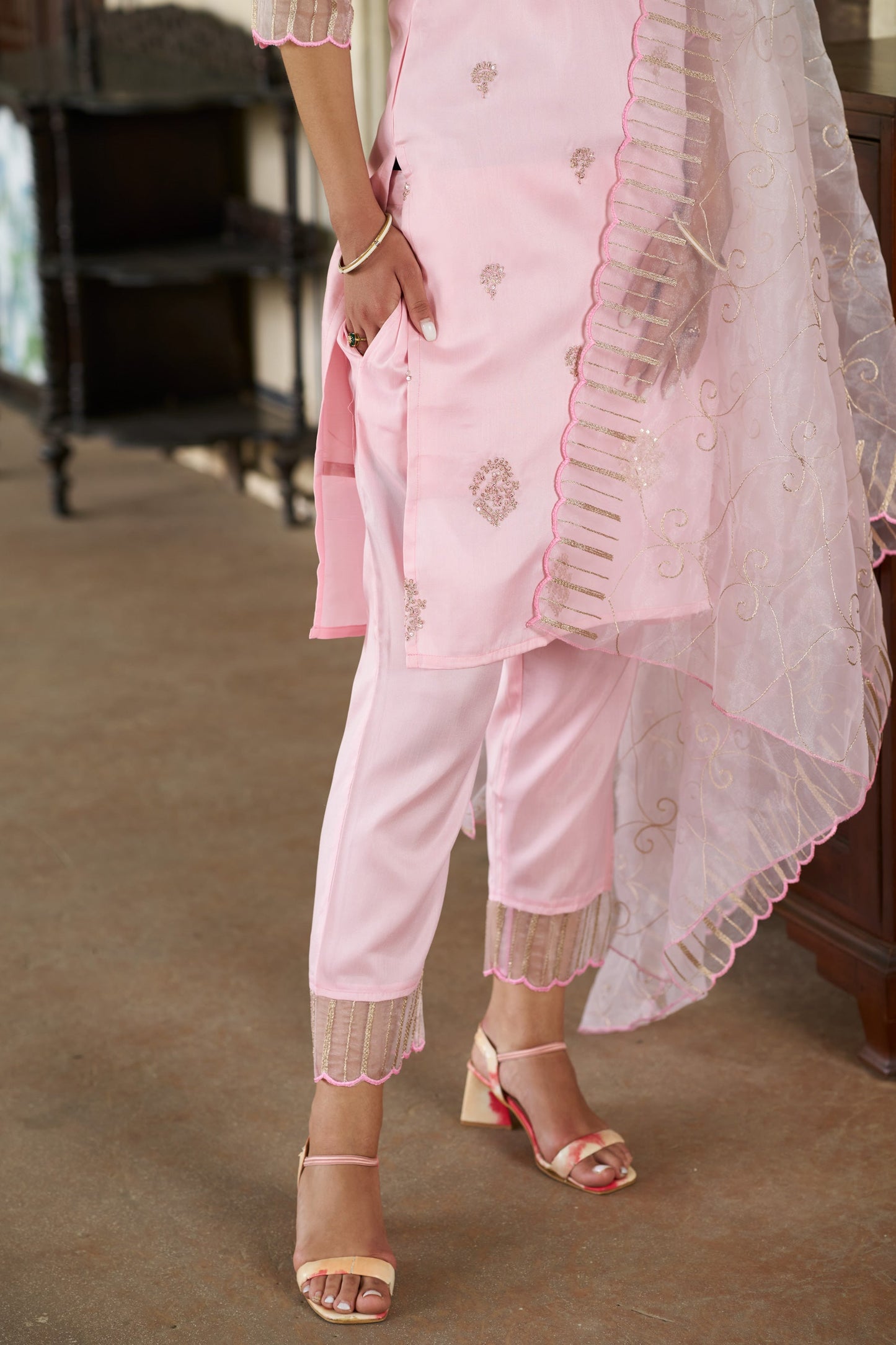 Chetna Silk Blend High Neck Kurta and Trousers Pant Set - FitVibe Fashion