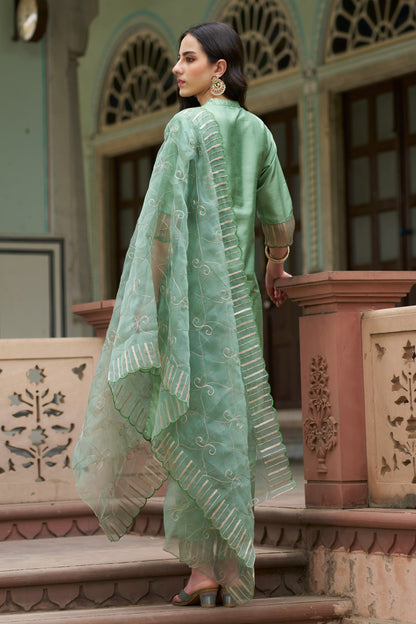 Ragni Silk Blend High Neck Kurta and Trousers Pant Set - FitVibe Fashion