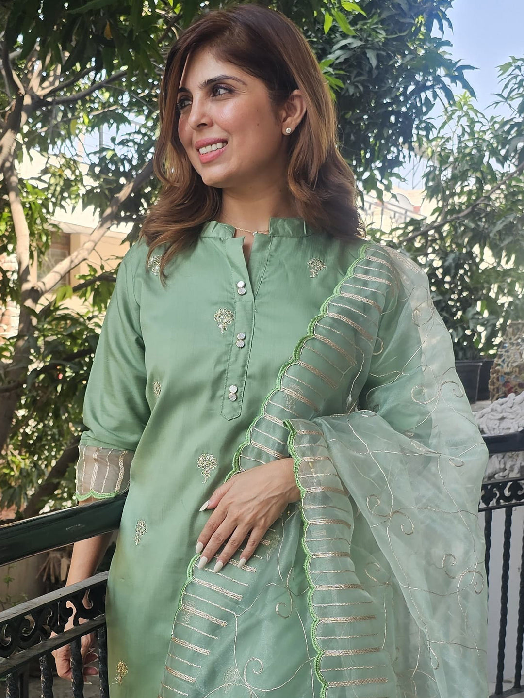 Ragni Silk Blend High Neck Kurta and Trousers Pant Set - FitVibe Fashion