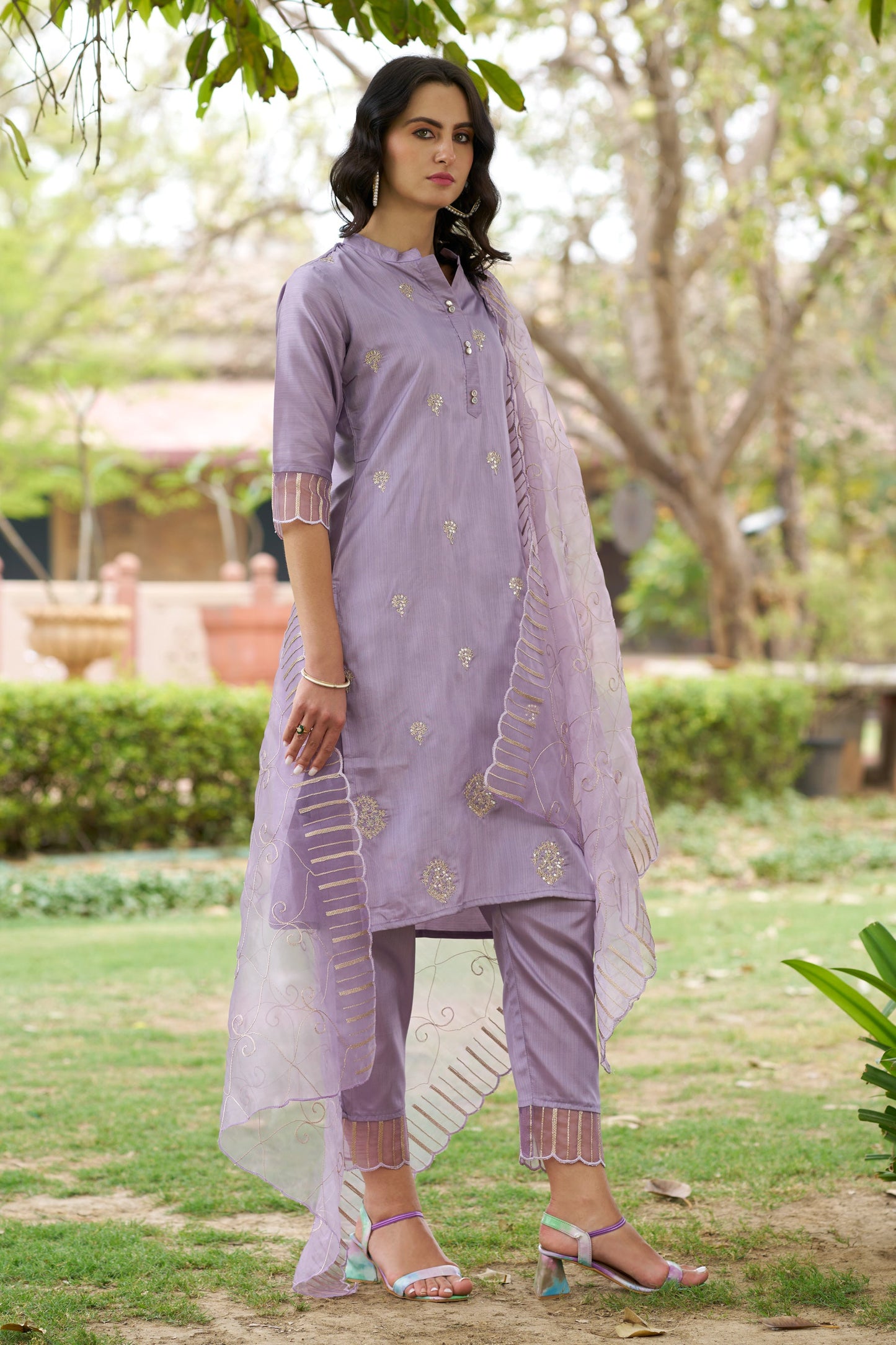 Parampara Silk Blend High Neck Kurta and Trousers Pant Set - FitVibe Fashion