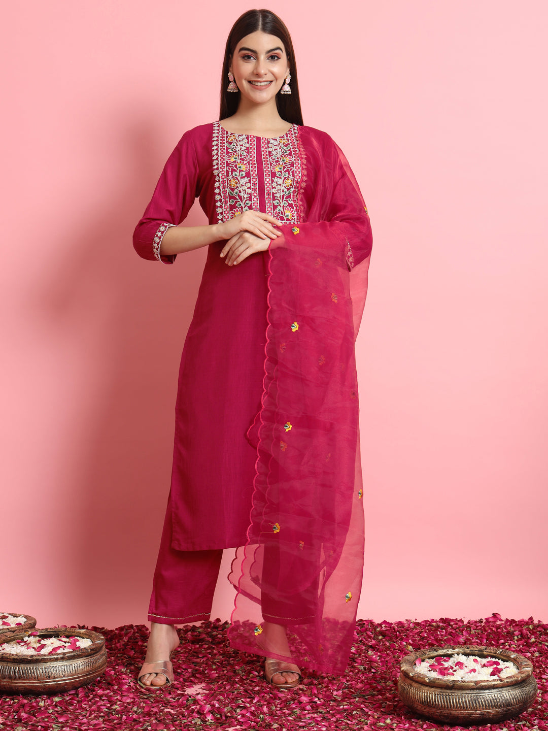 Pink Silk Blend Dori Embroidered Kurta Set - FitVibe Fashion