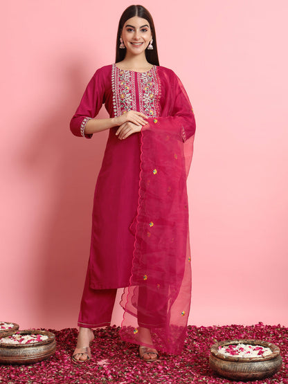 Pink Silk Blend Dori Embroidered Kurta Set - FitVibe Fashion