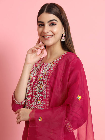Pink Silk Blend Dori Embroidered Kurta Set - FitVibe Fashion