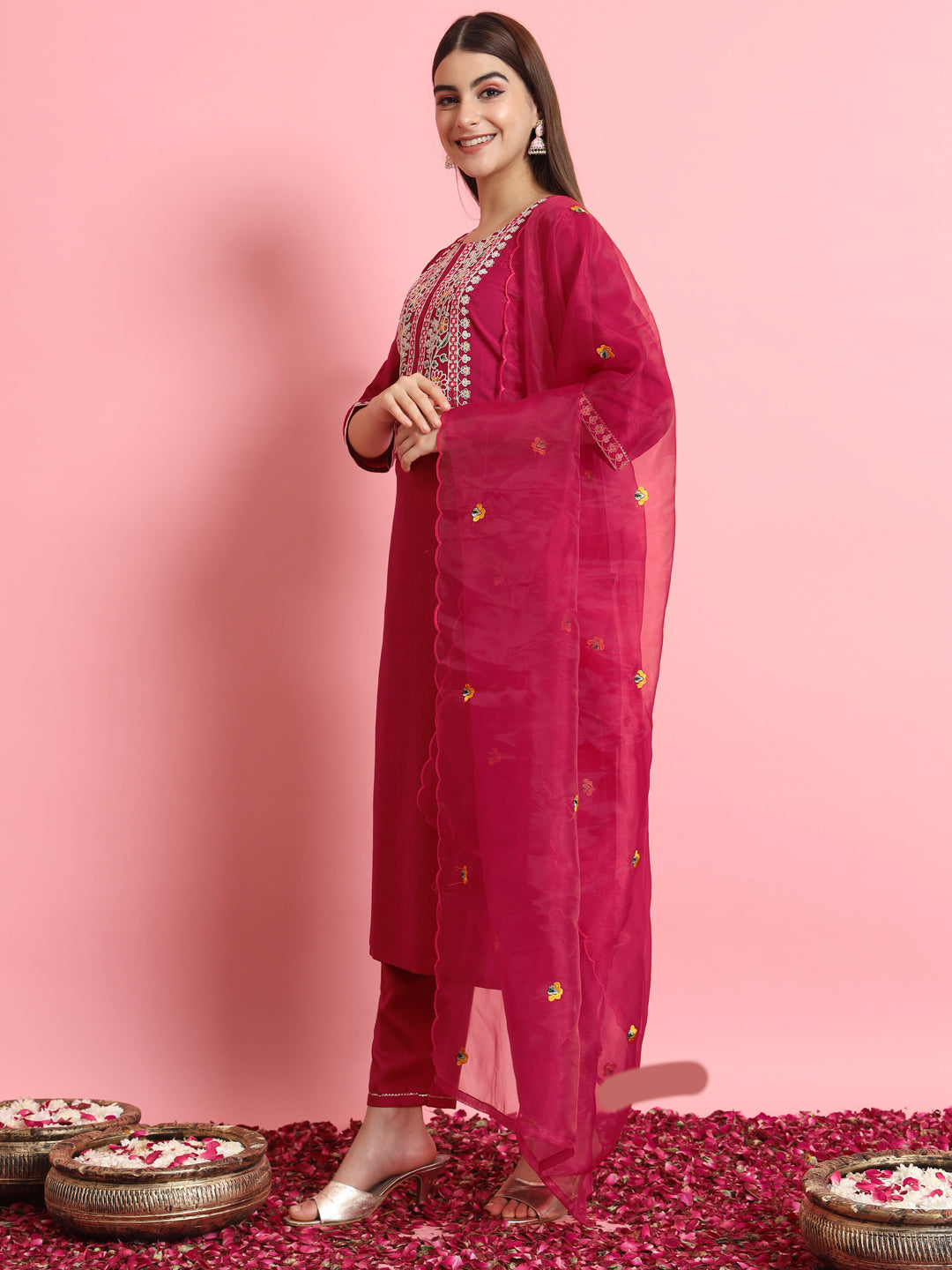 Pink Silk Blend Dori Embroidered Kurta Set - FitVibe Fashion
