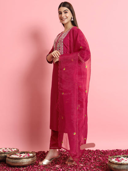 Pink Silk Blend Dori Embroidered Kurta Set - FitVibe Fashion