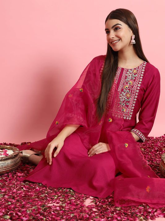 Pink Silk Blend Dori Embroidered Kurta Set - FitVibe Fashion