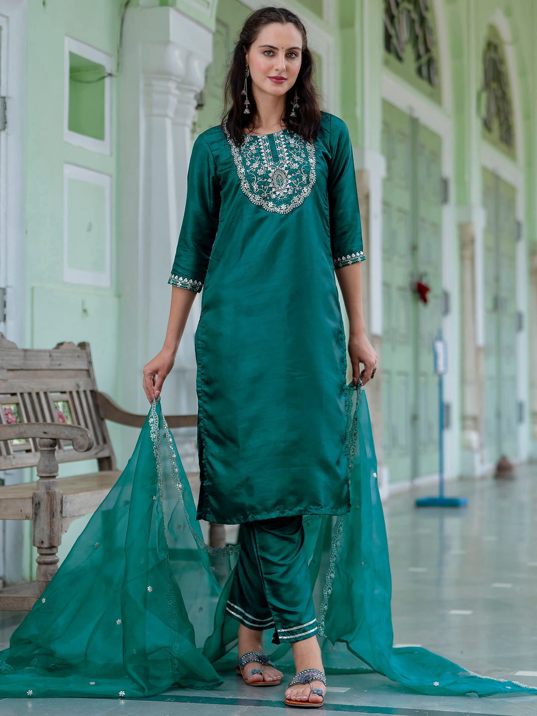 Muskan Silk Blend Embroidered Kurta Set with Dupatta - FitVibe Fashion