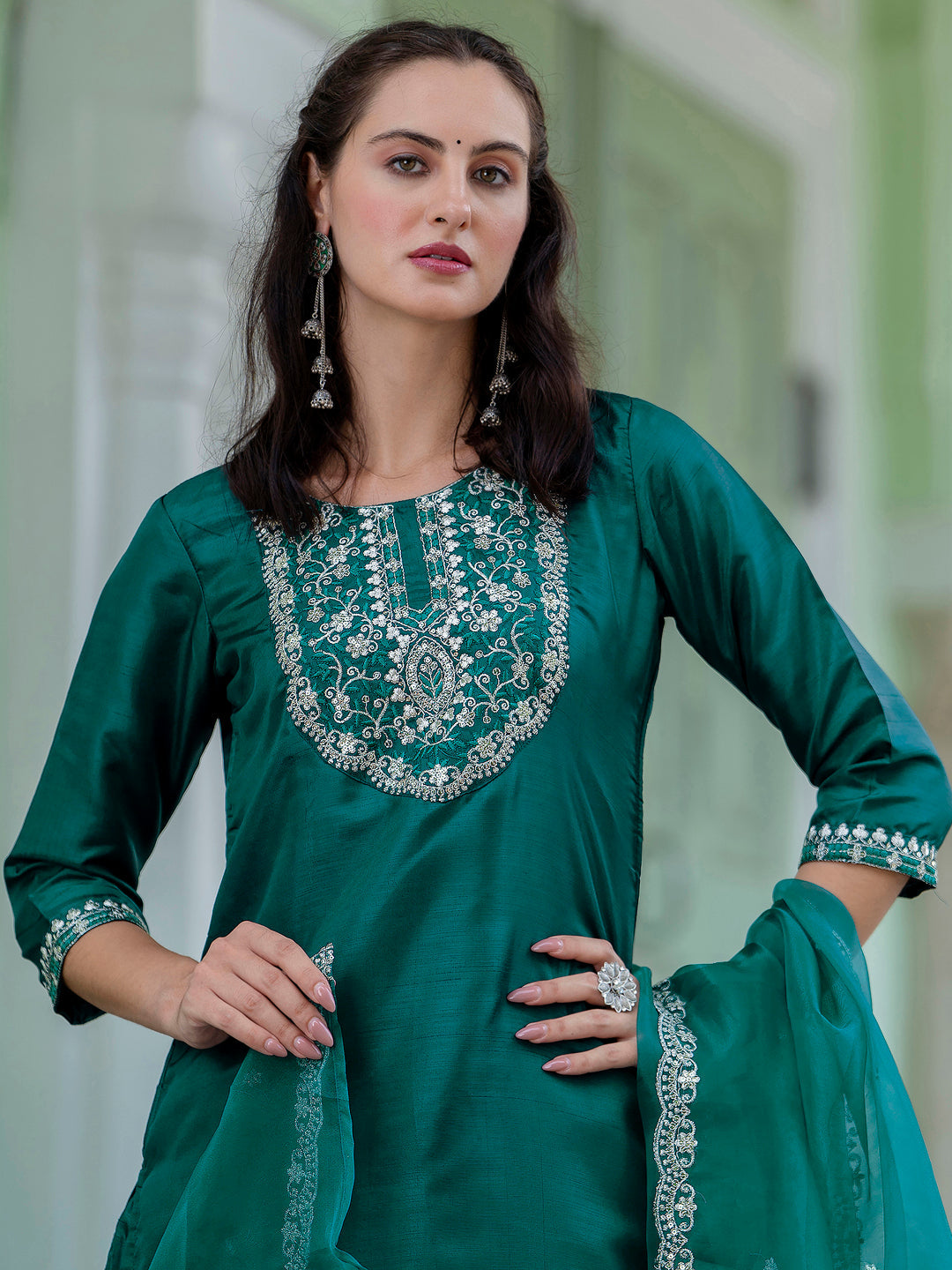 Muskan Silk Blend Embroidered Kurta Set with Dupatta - FitVibe Fashion