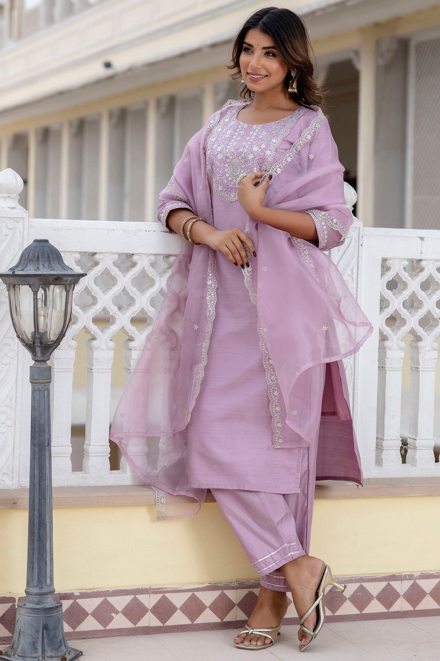 Shringar Silk Blend Embroidered Kurta Set with Dupatta - FitVibe Fashion