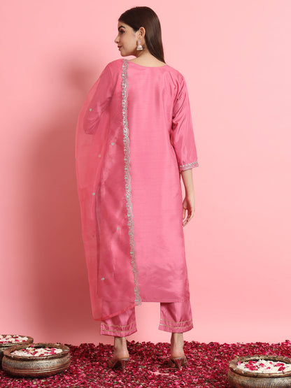 Shringar Silk Blend Embroidered Kurta Set with Dupatta - FitVibe Fashion