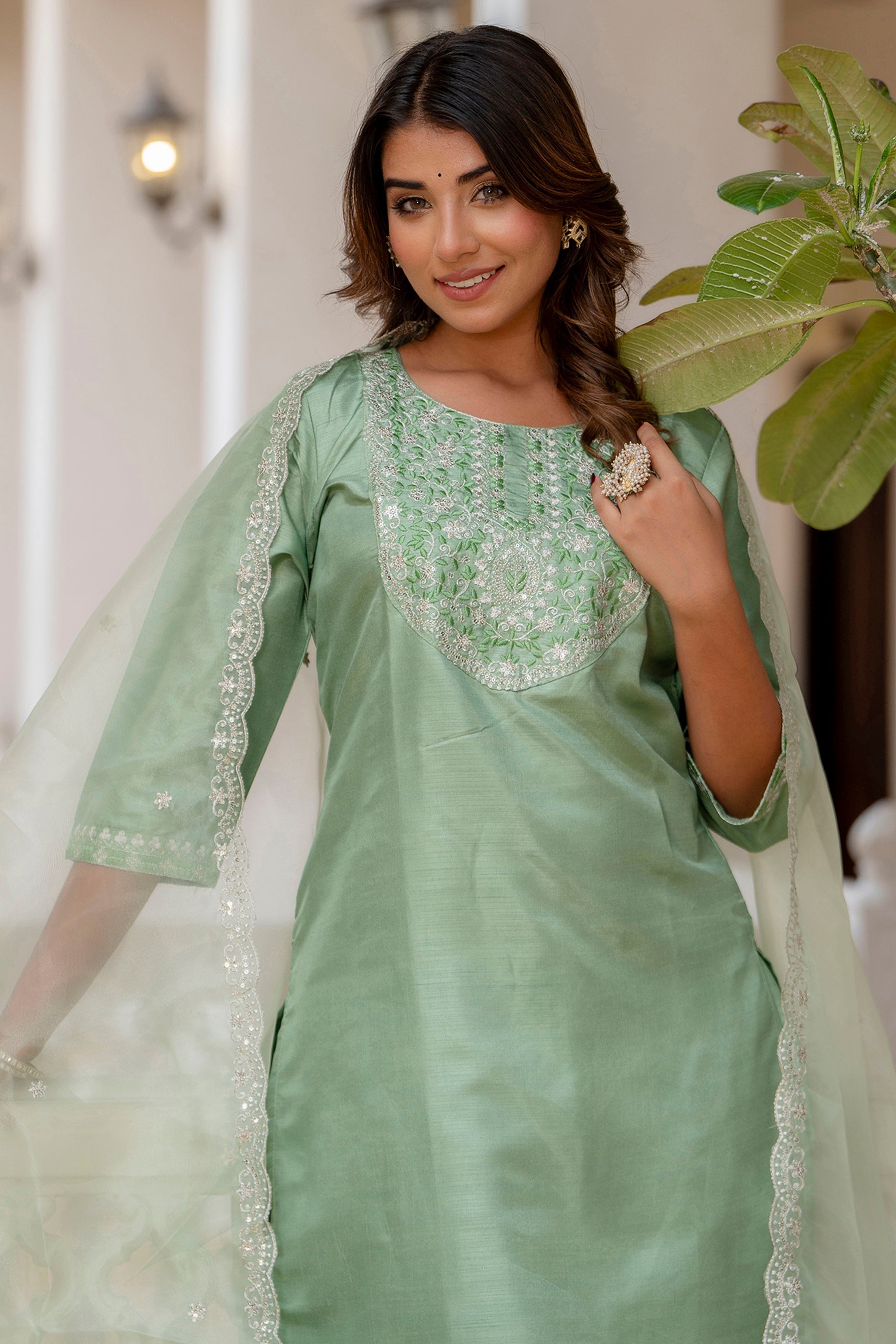 Durga Silk Blend Embroidered Kurta Set with Dupatta - FitVibe Fashion