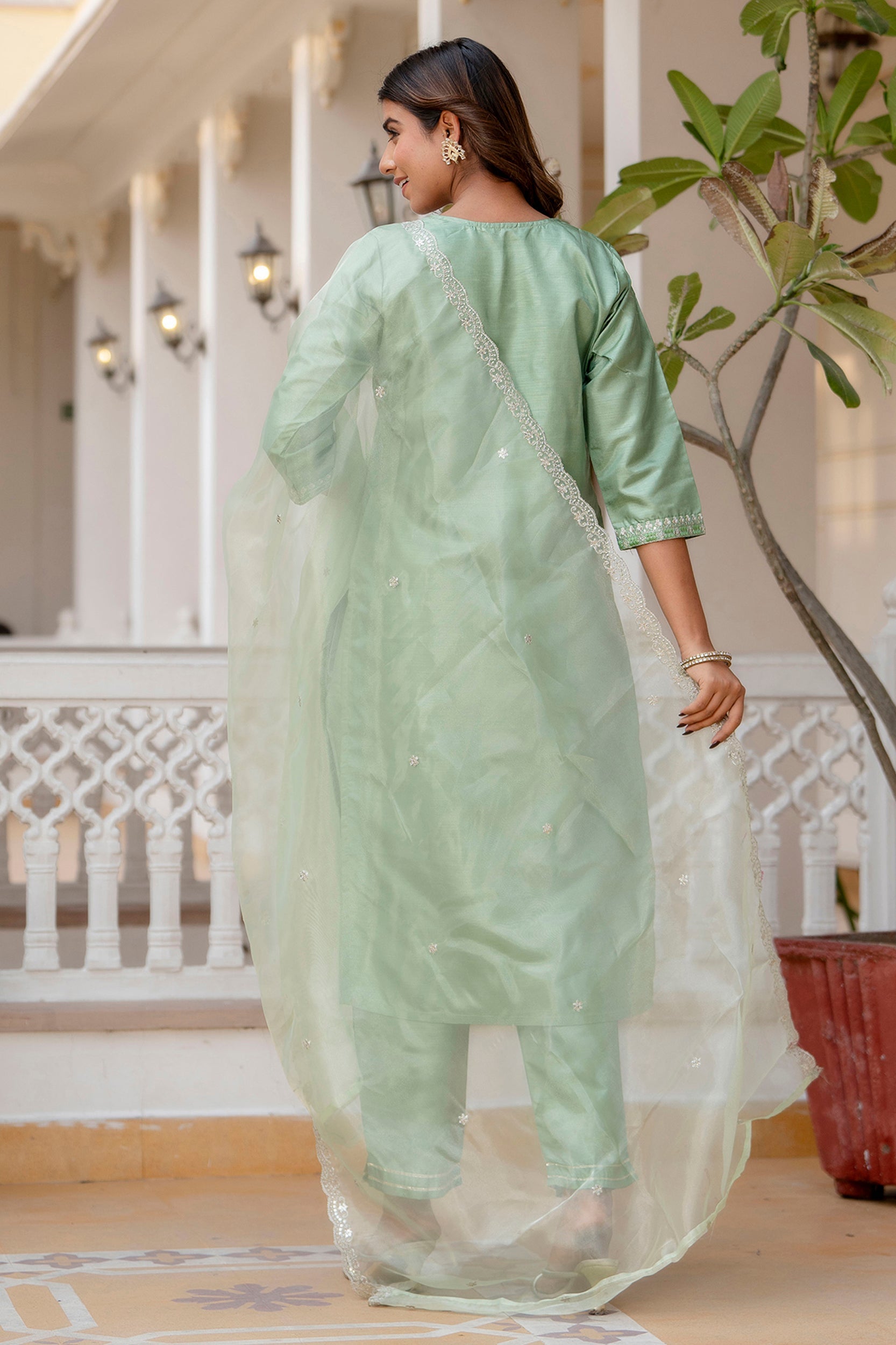 Durga Silk Blend Embroidered Kurta Set with Dupatta - FitVibe Fashion