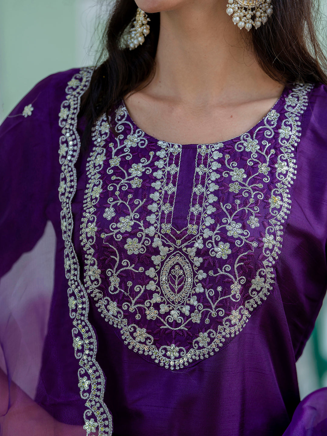 Dhara Silk Blend Embroidered Kurta Set with Dupatta - FitVibe Fashion