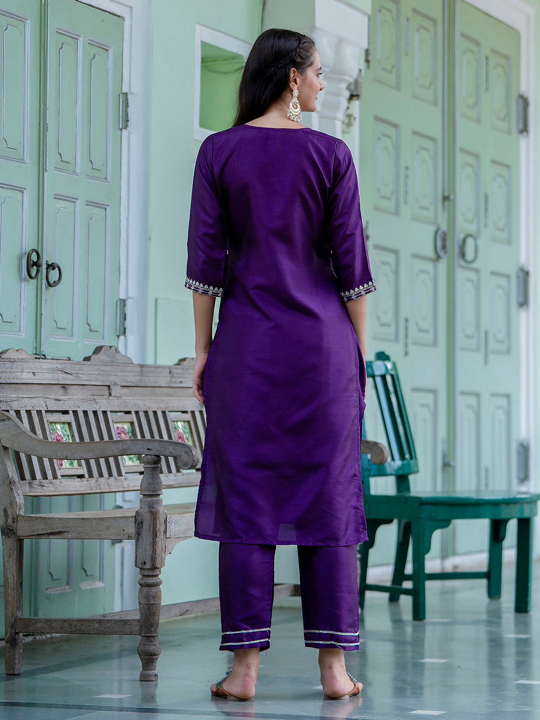 Dhara Silk Blend Embroidered Kurta Set with Dupatta - FitVibe Fashion