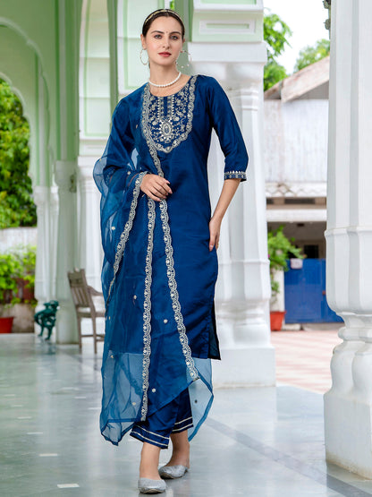 Bisakha Silk Blend Embroidered Kurta Set with Dupatta - FitVibe Fashion