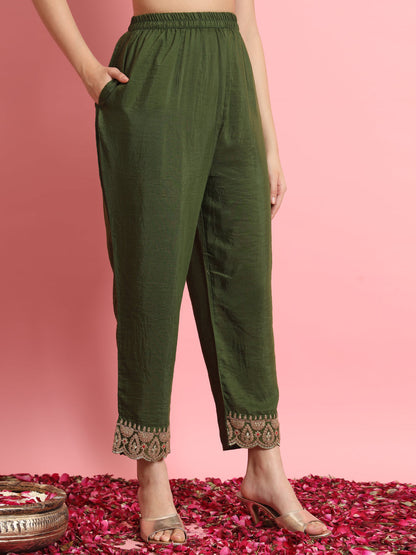 Nazaakat Embroidered Kurta and Trousers Pant Set Silk Blend Set - FitVibe Fashion