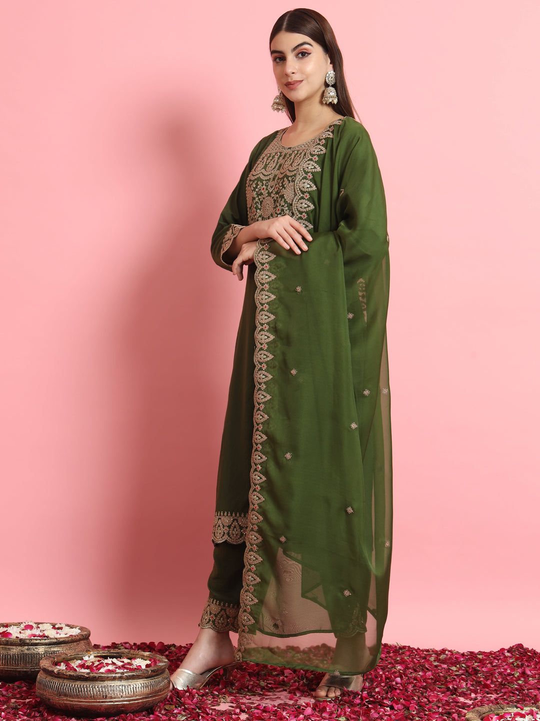 Nazaakat Embroidered Kurta and Trousers Pant Set Silk Blend Set - FitVibe Fashion