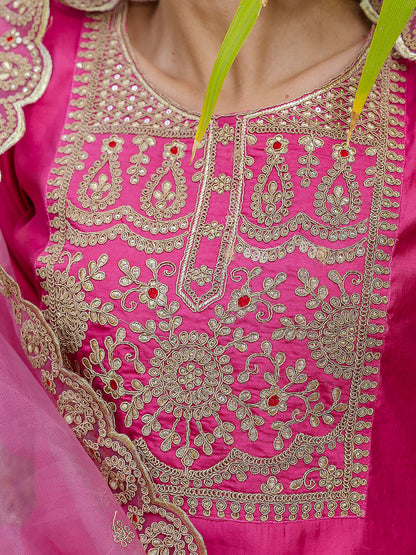 Ashvini Embroidered Kurta and Trousers Pant Set Silk Blend Set - FitVibe Fashion