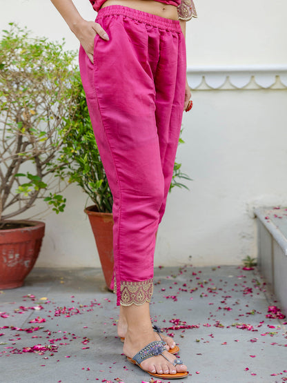 Ashvini Embroidered Kurta and Trousers Pant Set Silk Blend Set - FitVibe Fashion