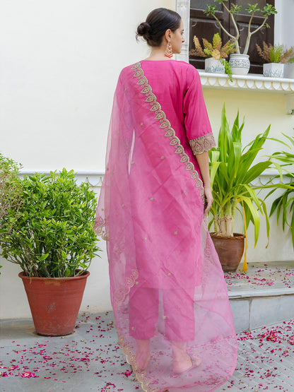 Ashvini Embroidered Kurta and Trousers Pant Set Silk Blend Set - FitVibe Fashion