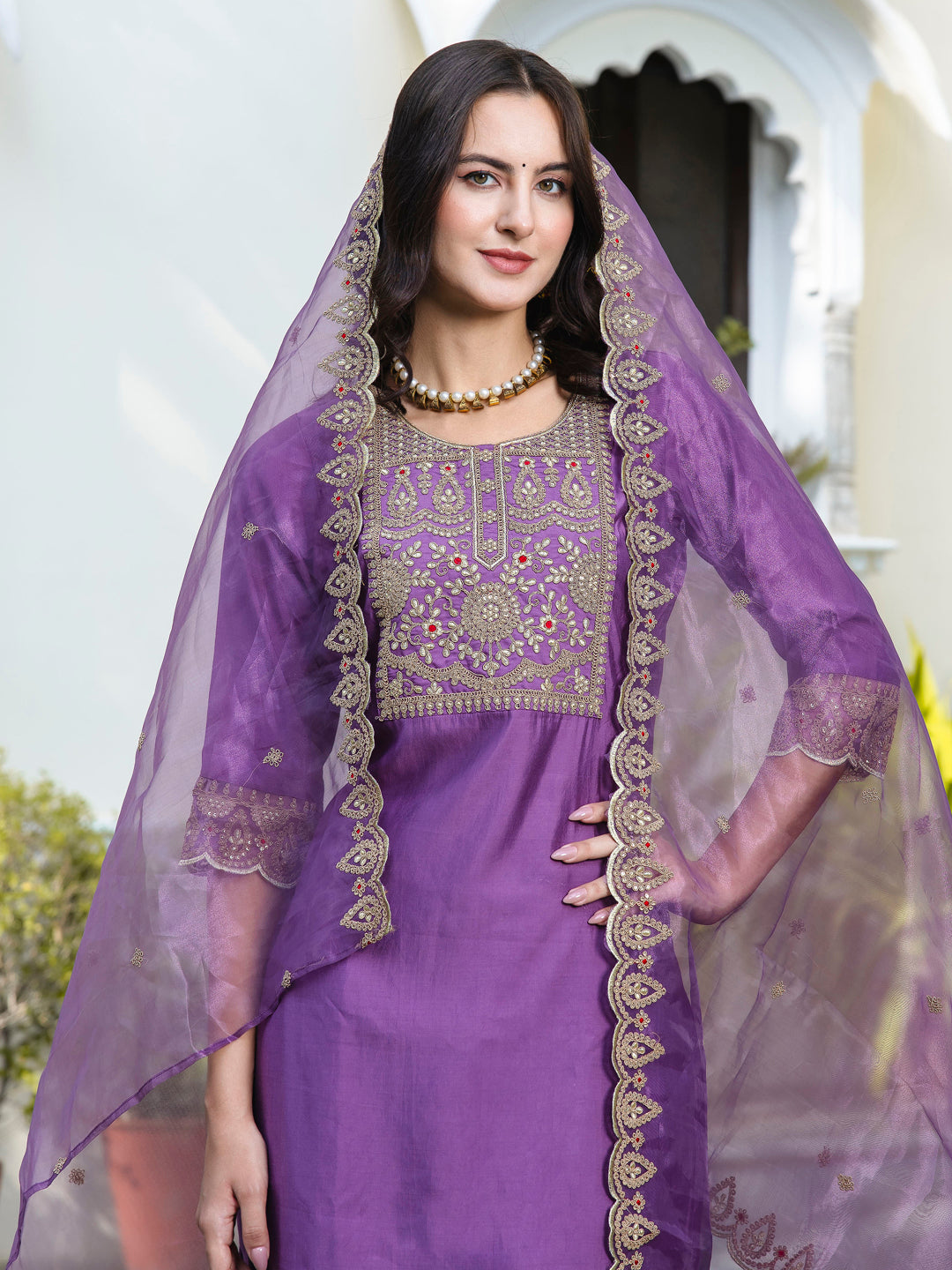 Asmita  Embroidered Kurta and Trousers Pant Set Silk Blend Set - FitVibe Fashion