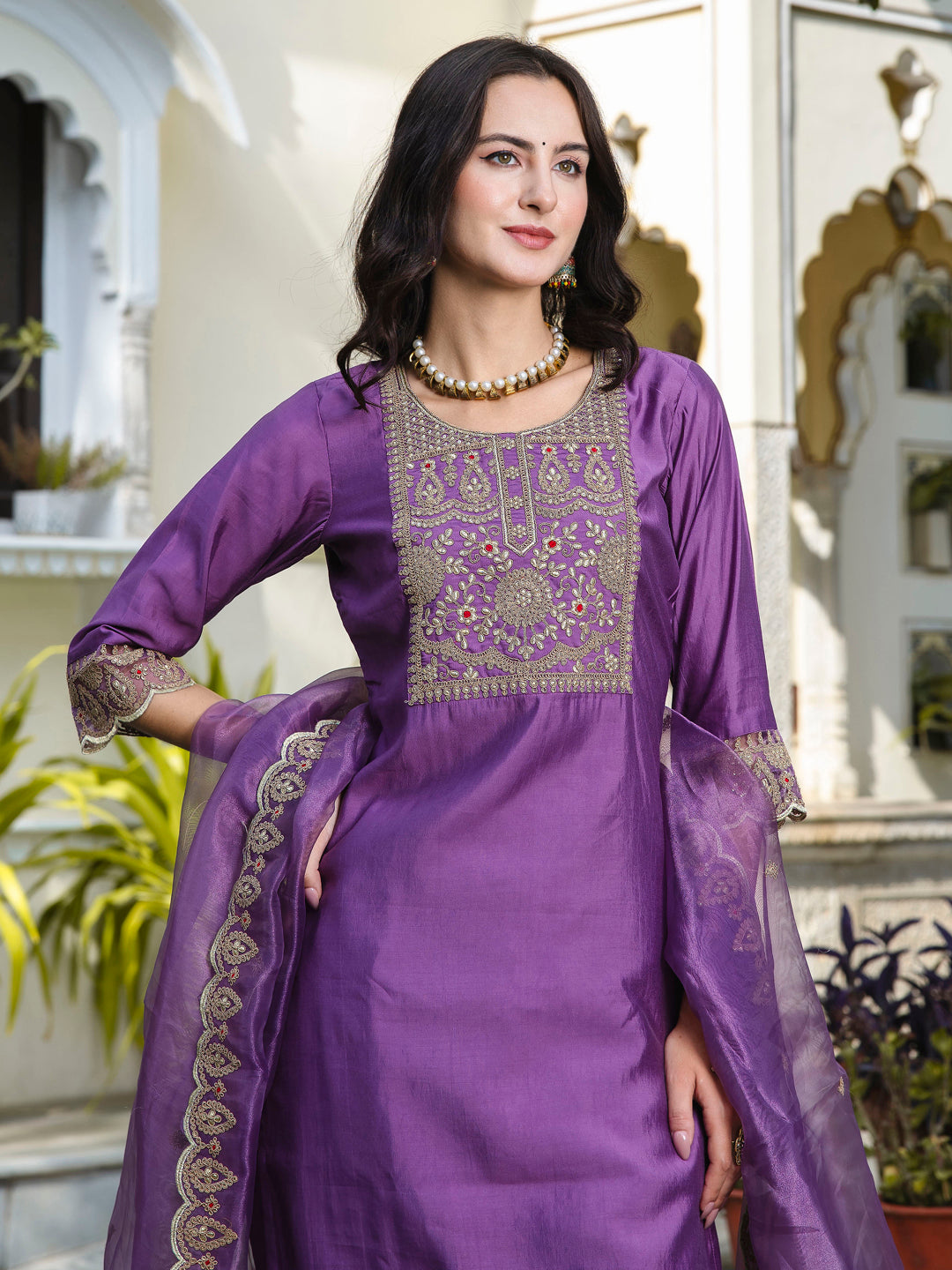 Asmita  Embroidered Kurta and Trousers Pant Set Silk Blend Set - FitVibe Fashion