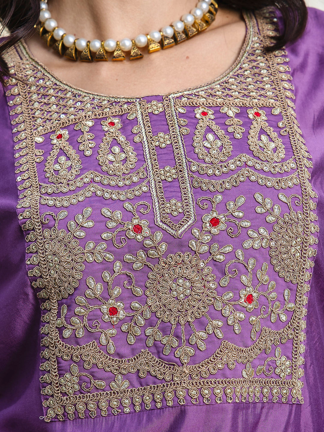 Asmita  Embroidered Kurta and Trousers Pant Set Silk Blend Set - FitVibe Fashion