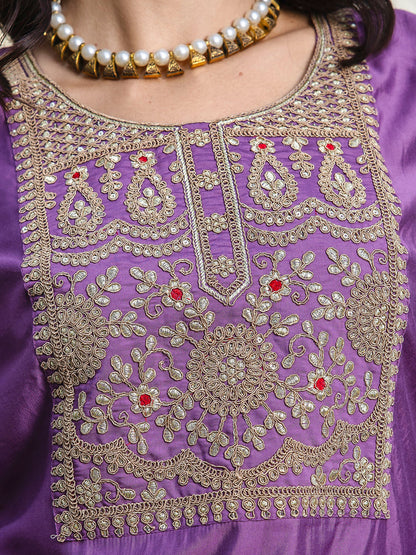 Asmita  Embroidered Kurta and Trousers Pant Set Silk Blend Set - FitVibe Fashion