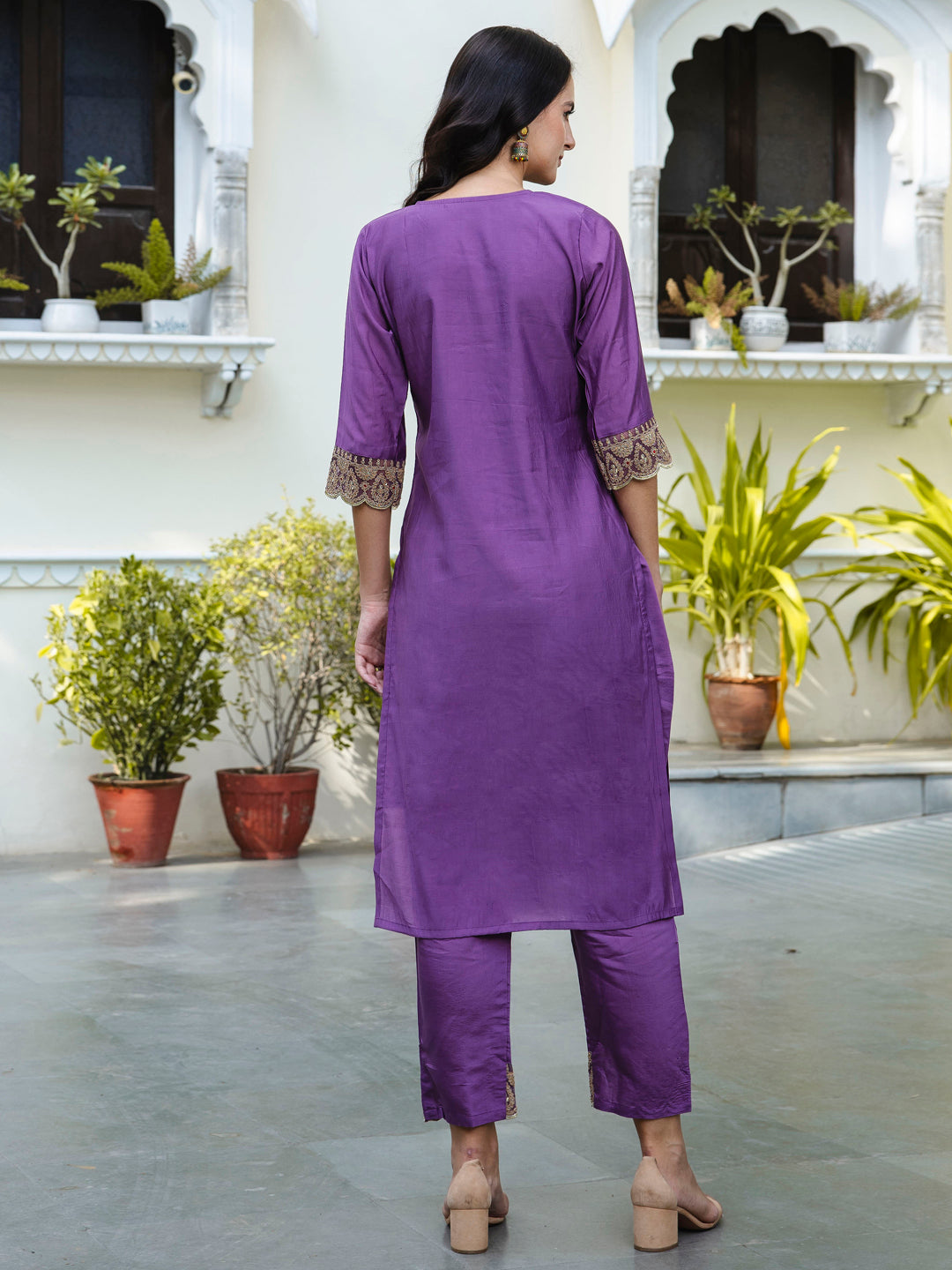 Asmita  Embroidered Kurta and Trousers Pant Set Silk Blend Set - FitVibe Fashion