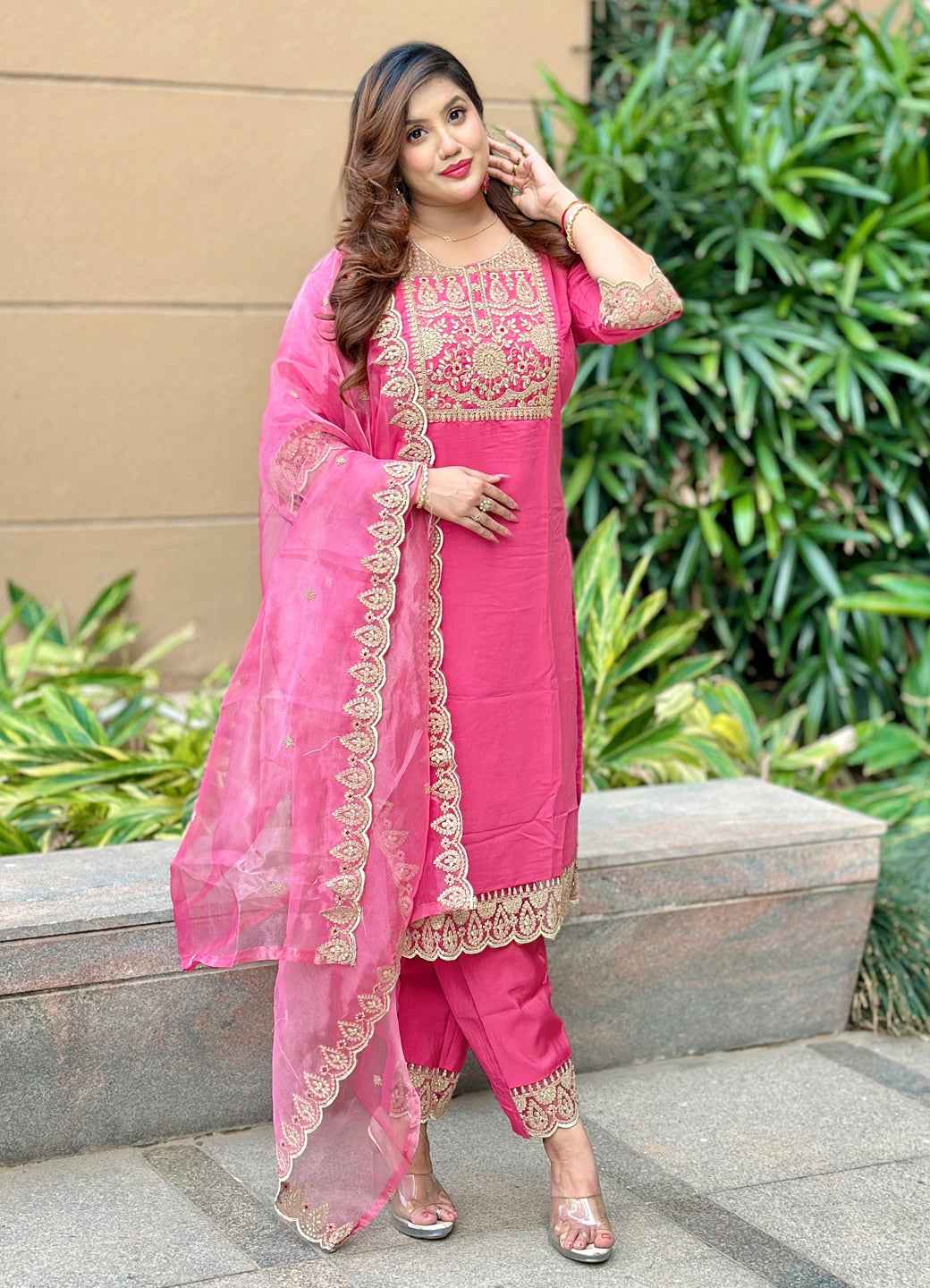 Aabharan Elegant Silk Blend Kurta Pant Dupatta Set Lightweight Soft Ready to Wear Stylish Outfit